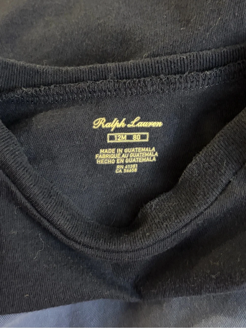Ralph Lauren Boys' Navy Blue Cotton Knit Tee w/Red Polo Pony Size 12 Months